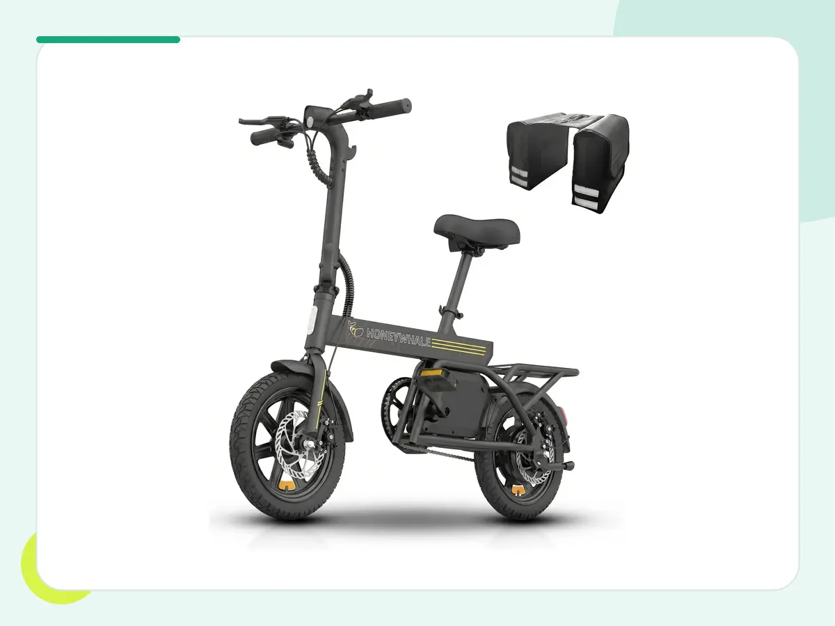 Bicicleta elétrica dobrável Honeywhale B20 preta com bagageiro